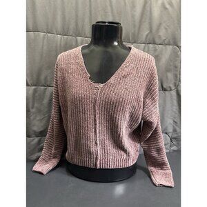 Pink Rose Sweater Womens Small Dusty Rose Soft Pullovers V-neck Long Sleeve